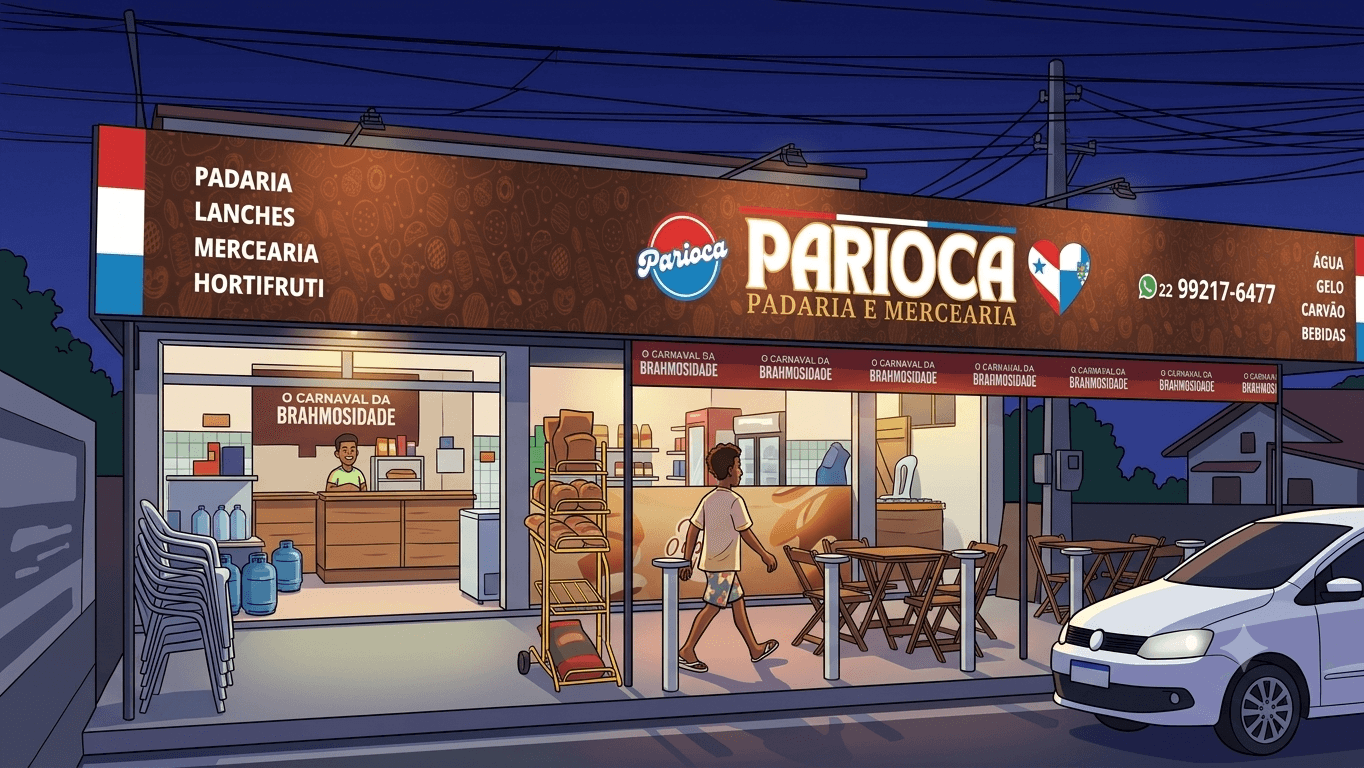 Ilustração da fachada da Parioca Padaria e Mercearia